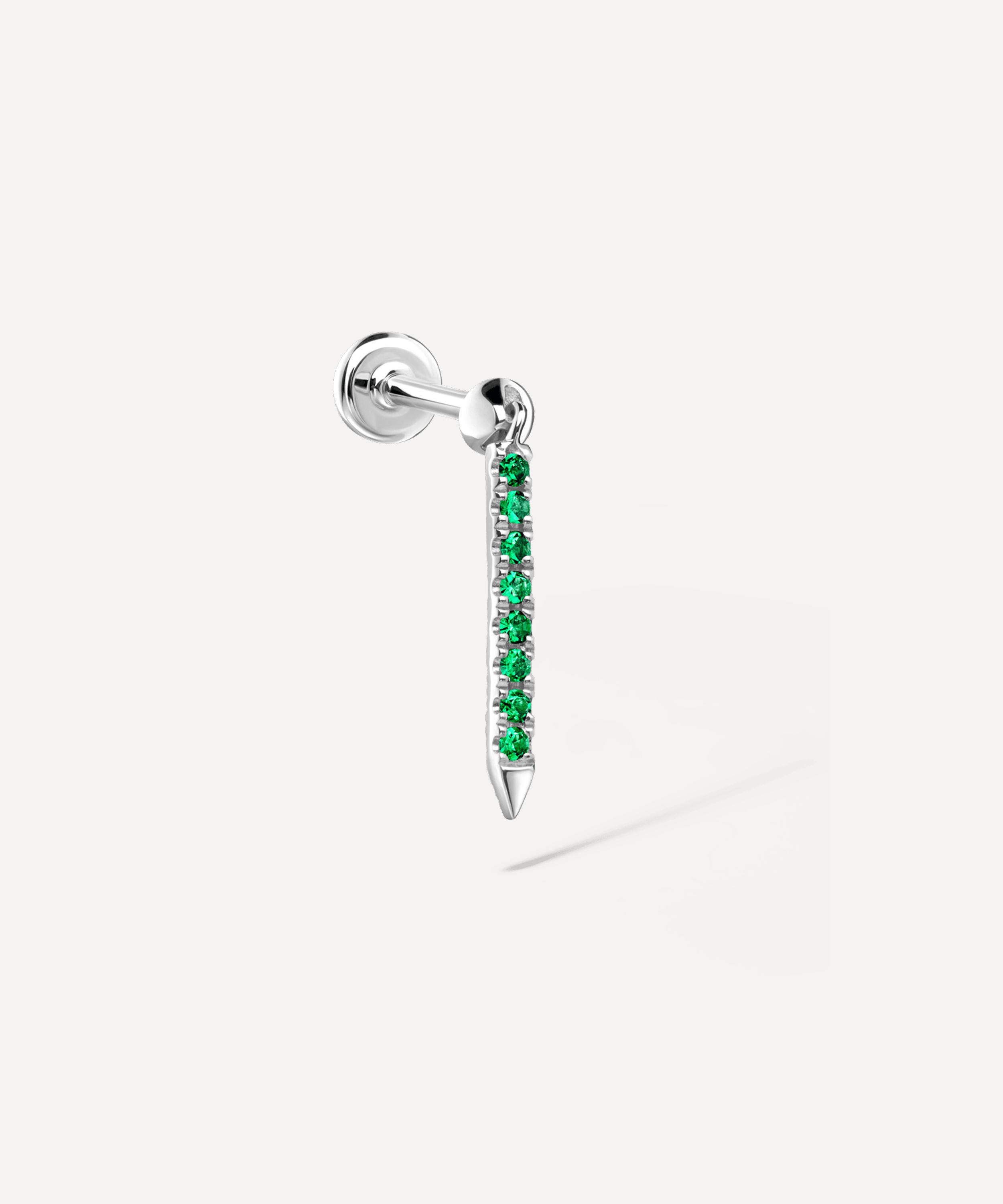 Maria Tash - 18ct 11mm Emerald Eternity Bar Charm Threaded Stud Earring image number 0