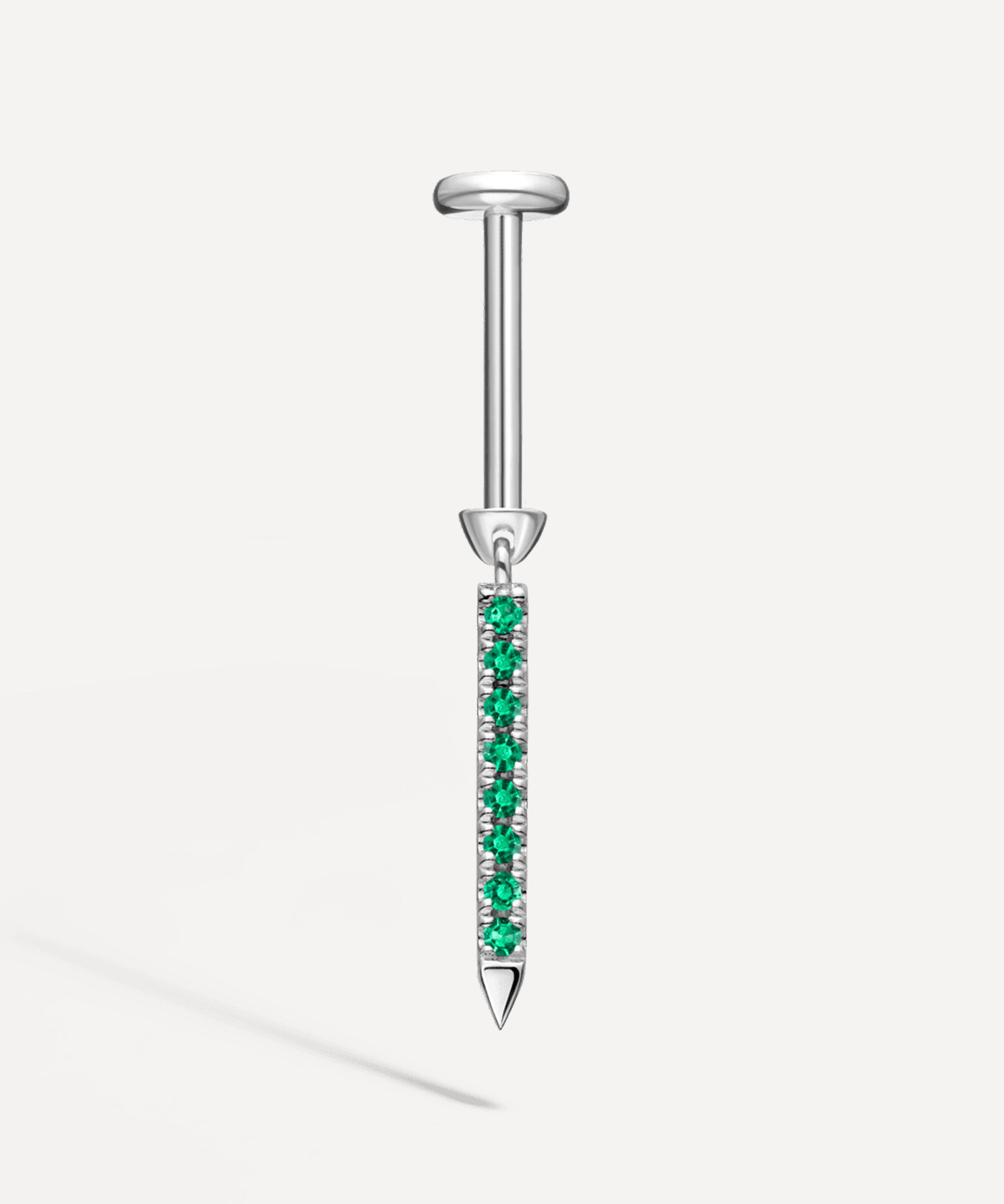 Maria Tash - 18ct 11mm Emerald Eternity Bar Charm Threaded Stud Earring image number 2