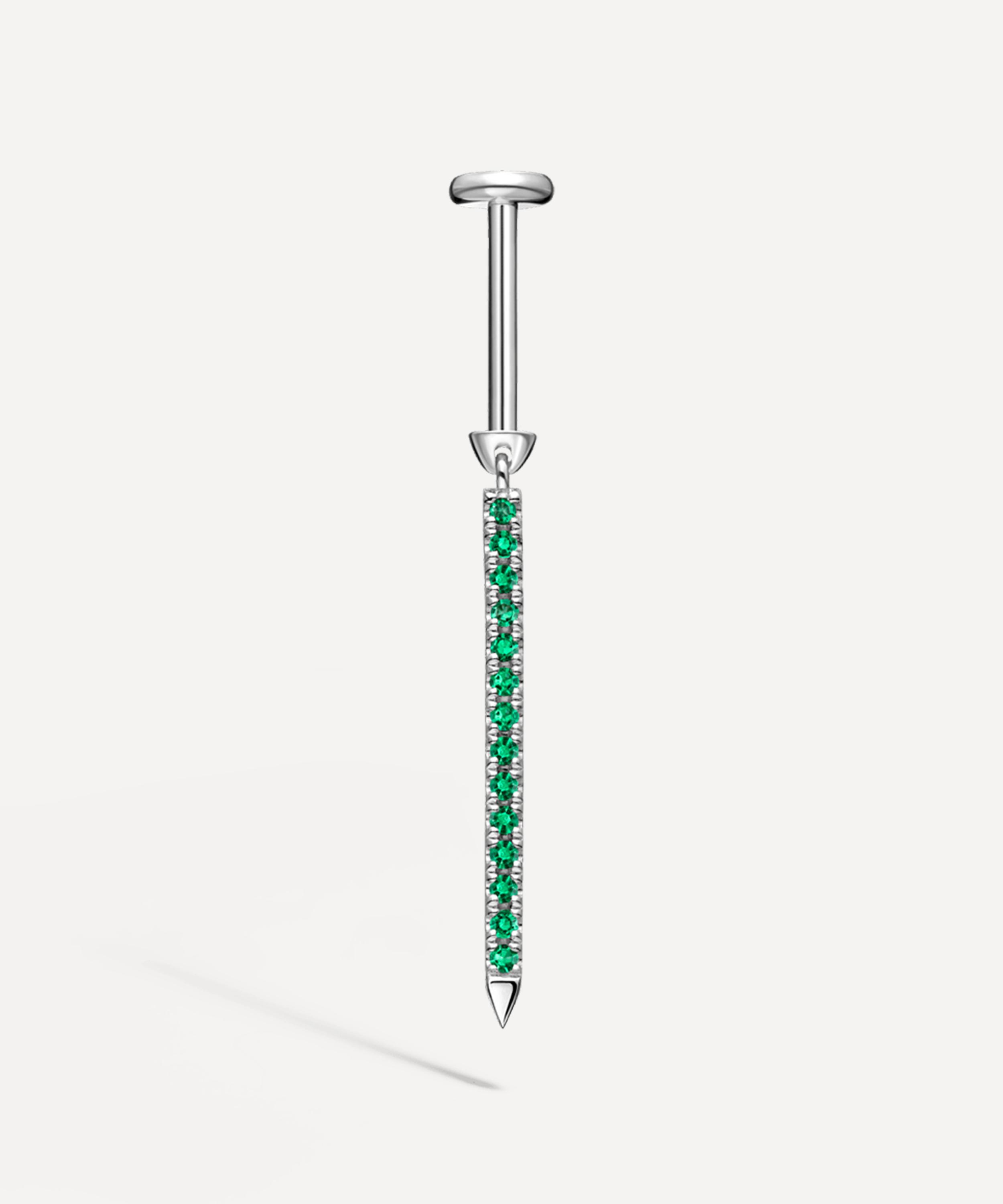 Maria Tash - 18ct 18mm Emerald Eternity Bar Charm Threaded Stud Earring image number 2