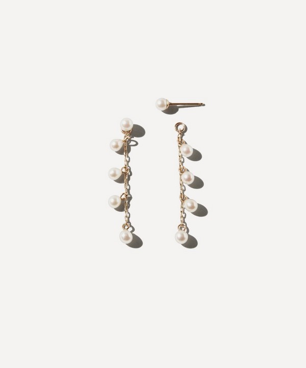 Mizuki - 14ct Gold Pearl Chain Drop Earrings image number 0