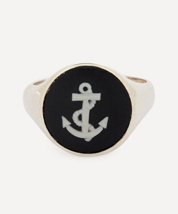 Ferian - Sterling Silver Wedgwood Anchor Round Signet Ring image number null