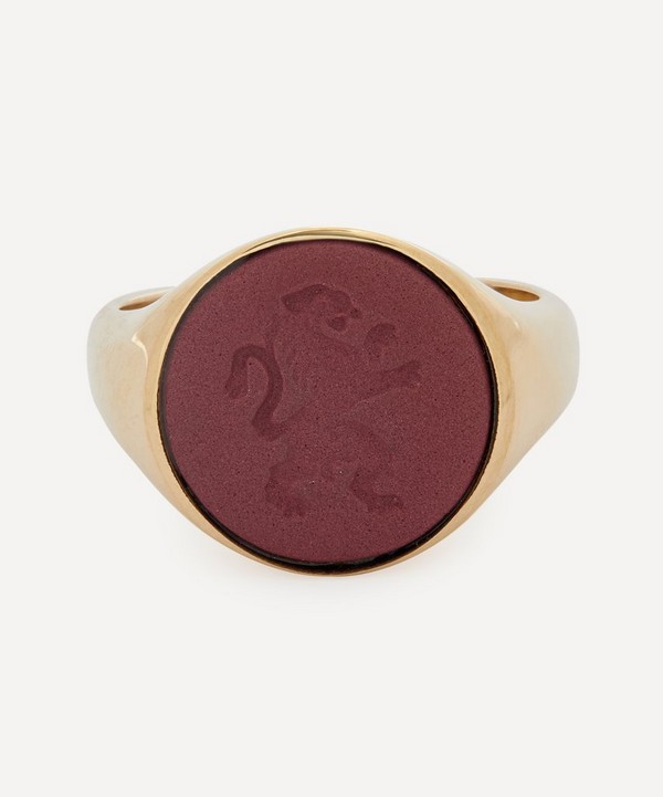 Ferian - 9ct Gold Wedgwood Intaglio Rampant Lion Round Signet Ring image number null
