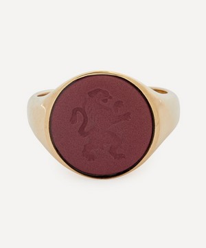 Ferian - 9ct Gold Wedgwood Intaglio Rampant Lion Round Signet Ring image number 0