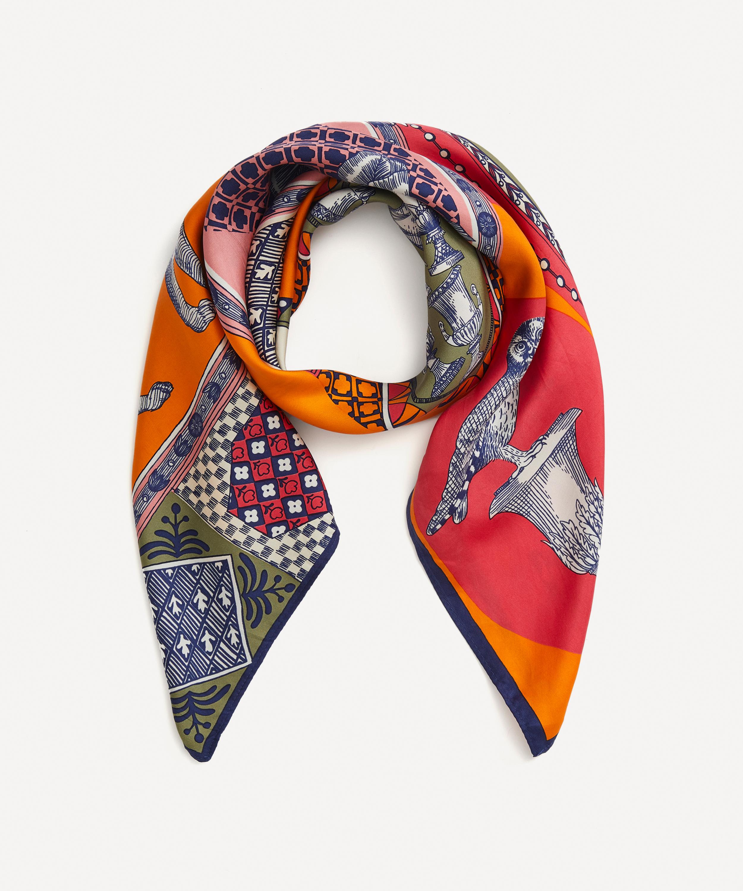 Monuments Print Silk Square Scarf in Black