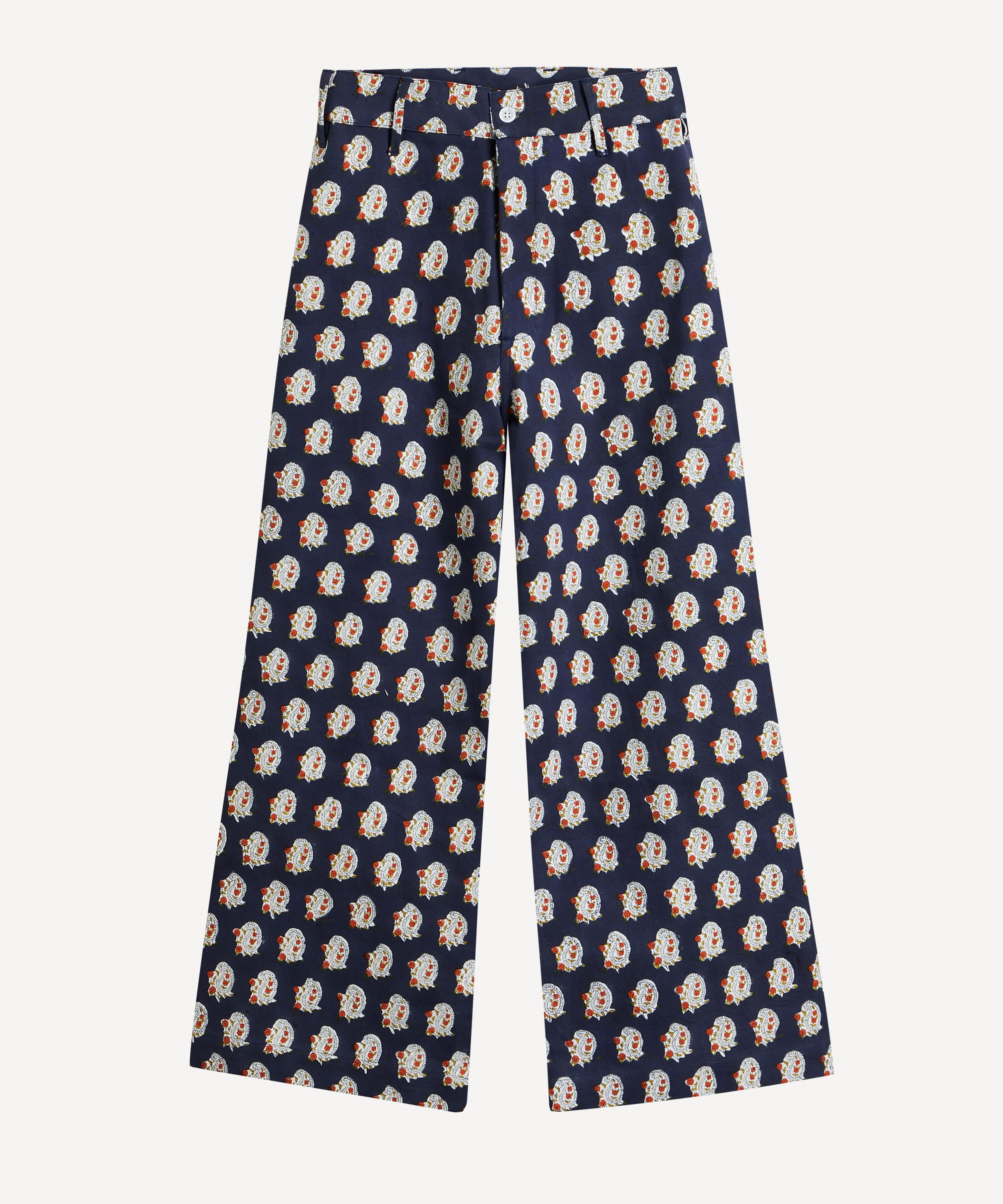 SZ Blockprints Navy and Tangerine Paisley Print Disco Pants | Liberty