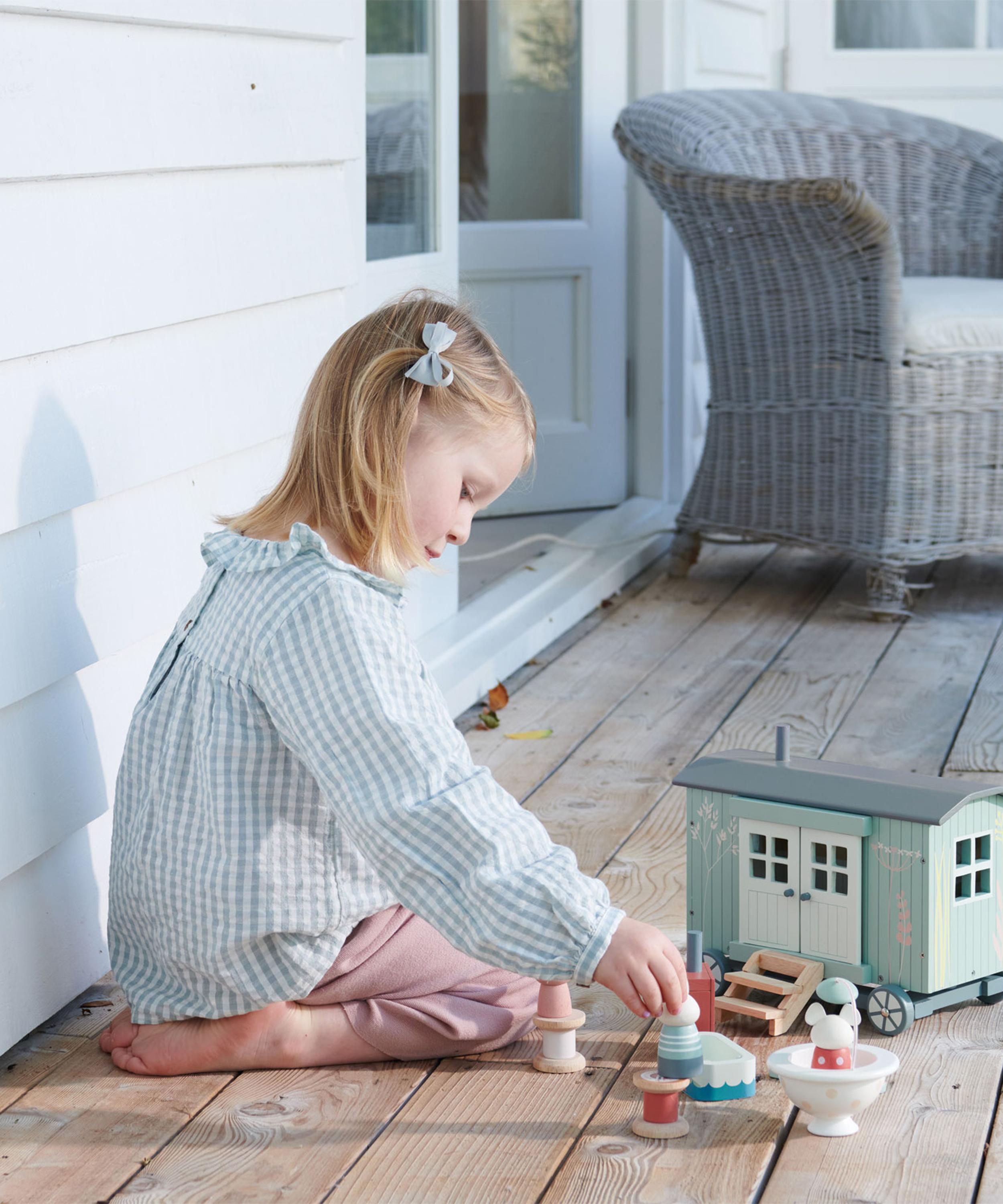 Blue wooden dollhouse, Tender Leaf Toys, Toys & Stuffed Animals, Kids