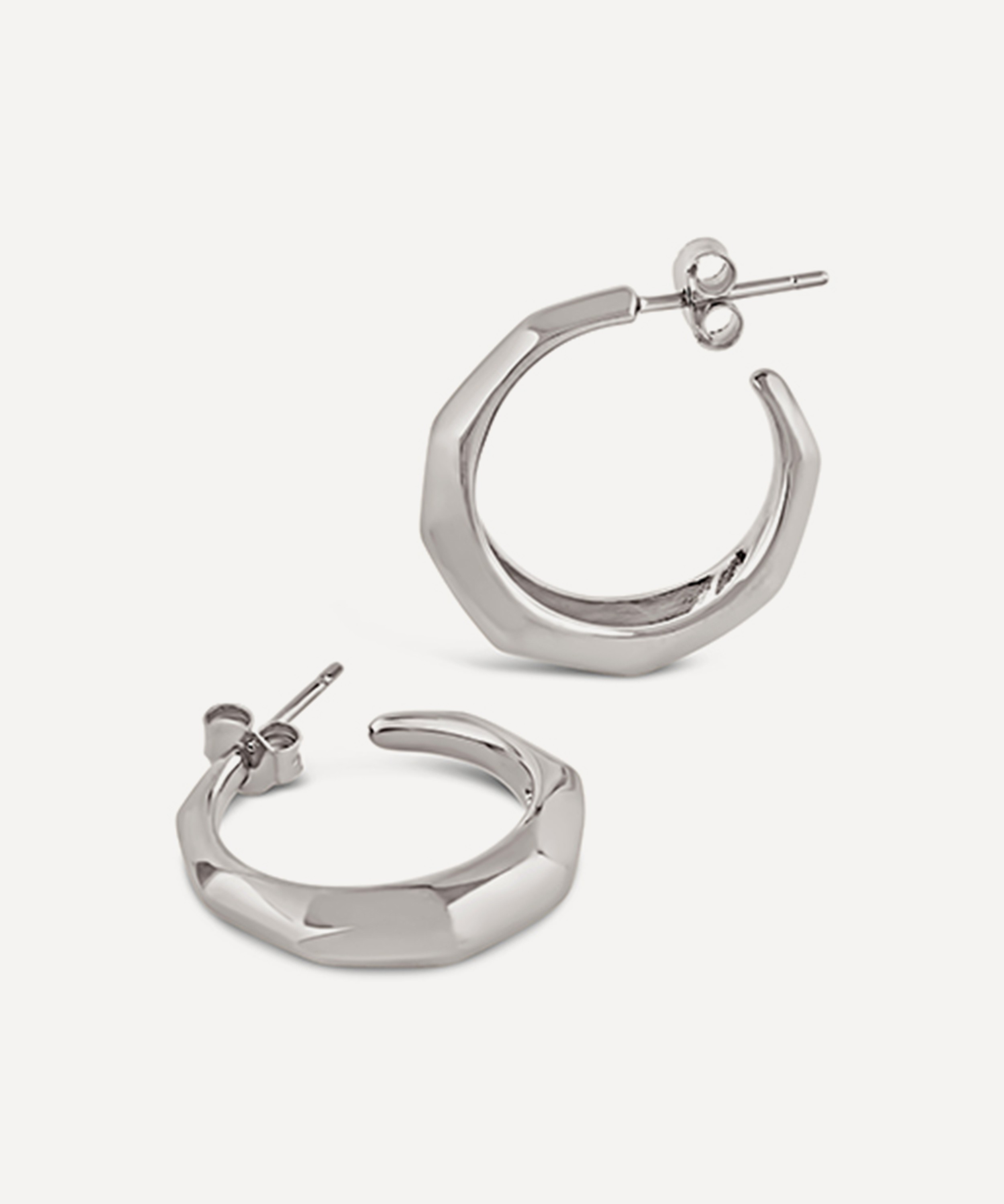 Dinny Hall - Sterling Silver Thalassa Tapering Faceted Chunky Hoop Earrings image number 0