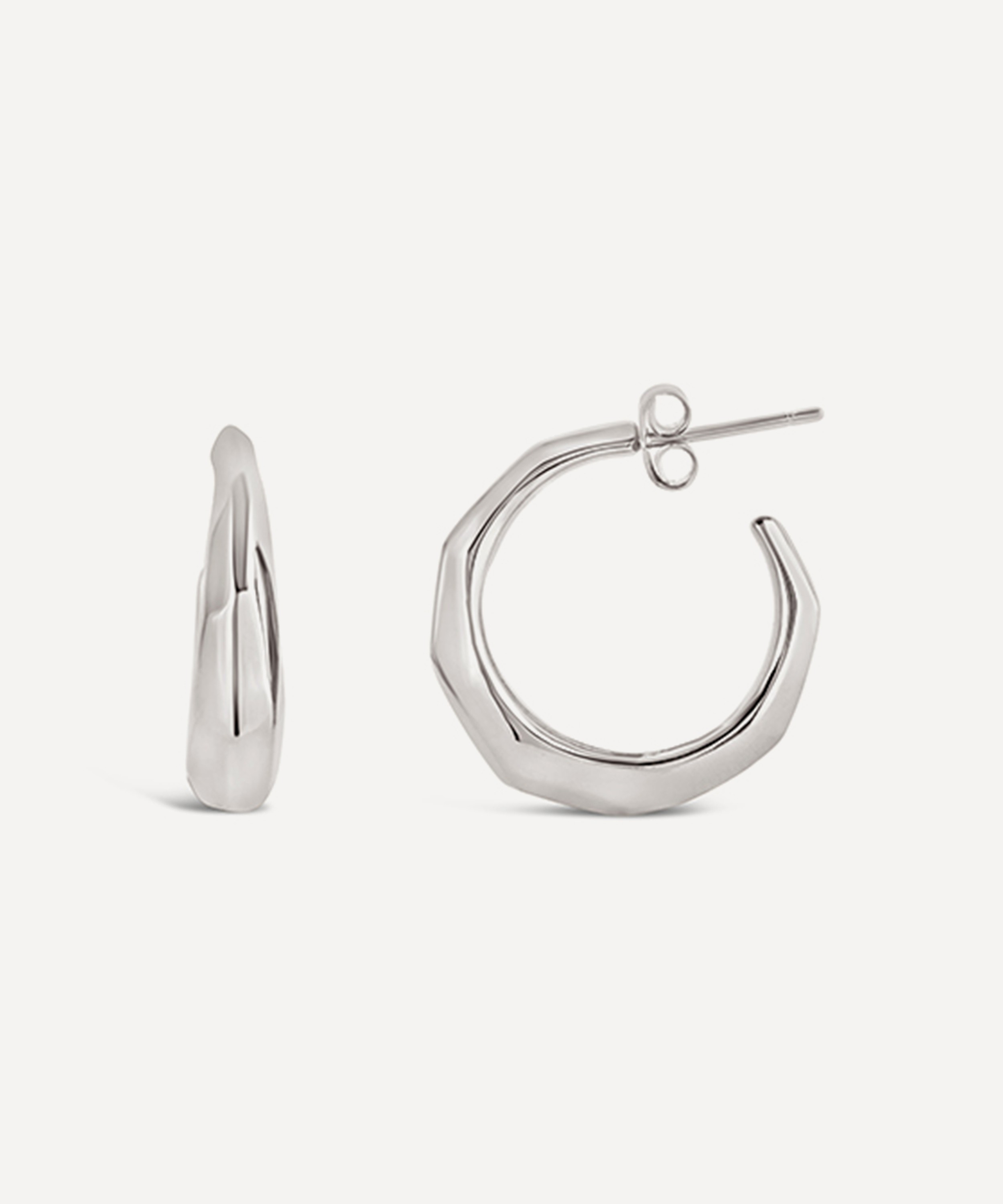 Dinny Hall - Sterling Silver Thalassa Tapering Faceted Chunky Hoop Earrings image number 2