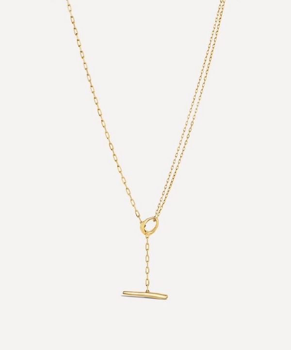 Dinny Hall - 22ct Gold-Plated Vermeil Silver Thalassa Faceted Small T-Bar Lariat Pendant Necklace image number null