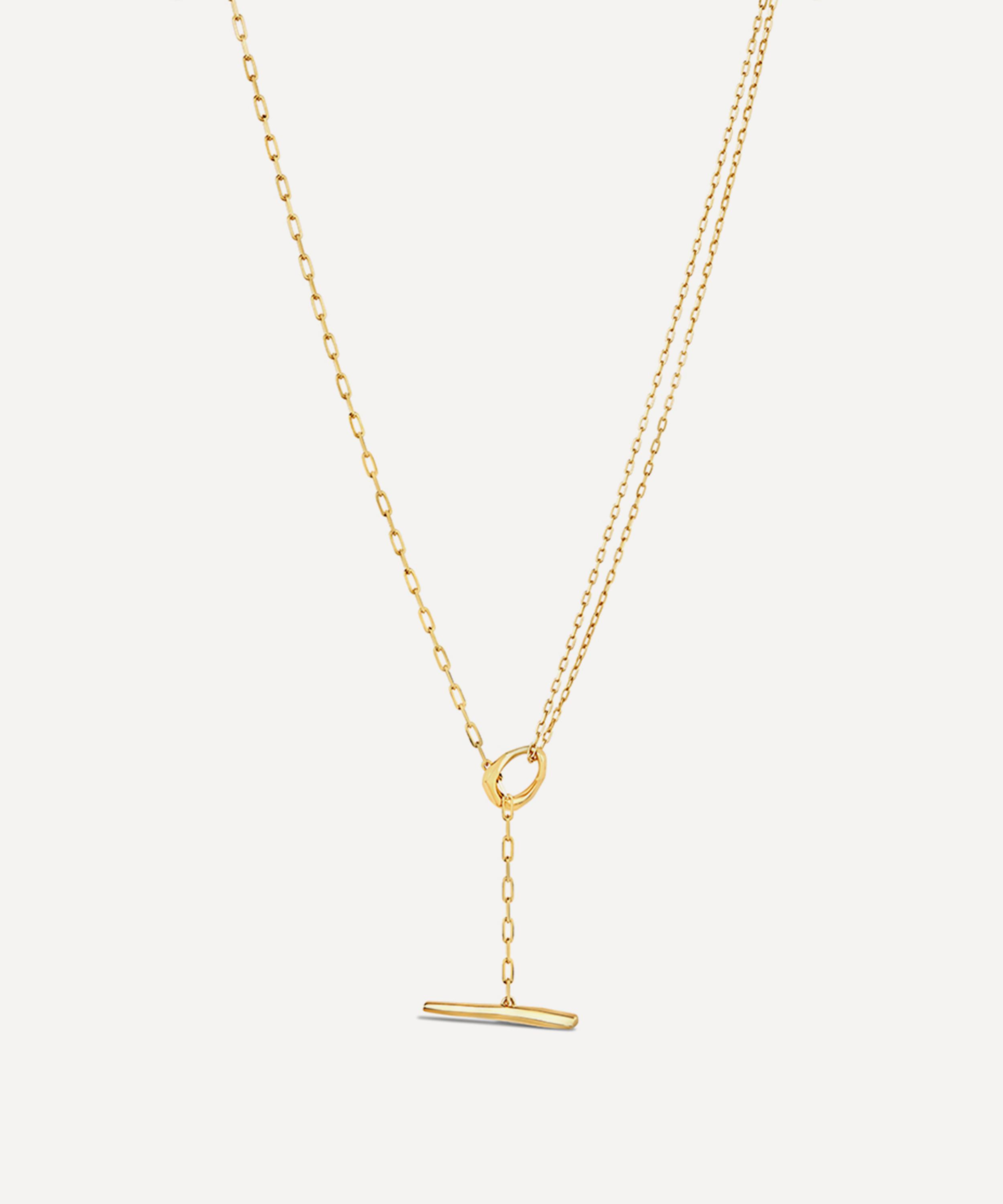 Dinny Hall - 22ct Gold-Plated Vermeil Silver Thalassa Faceted Small T-Bar Lariat Pendant Necklace