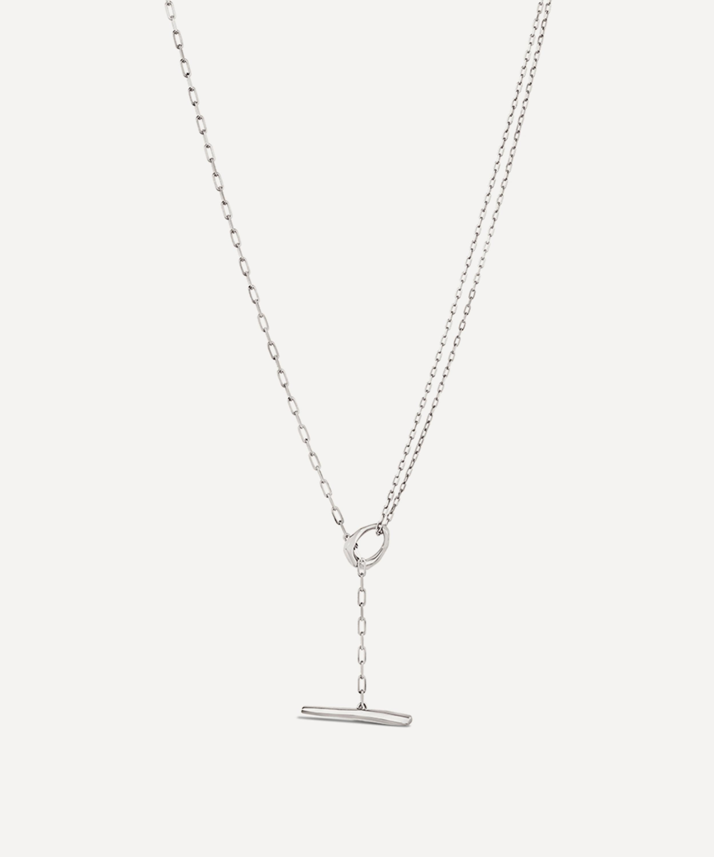 Sterling Silver Thalassa Faceted Small T-Bar Lariat Pendant Necklace