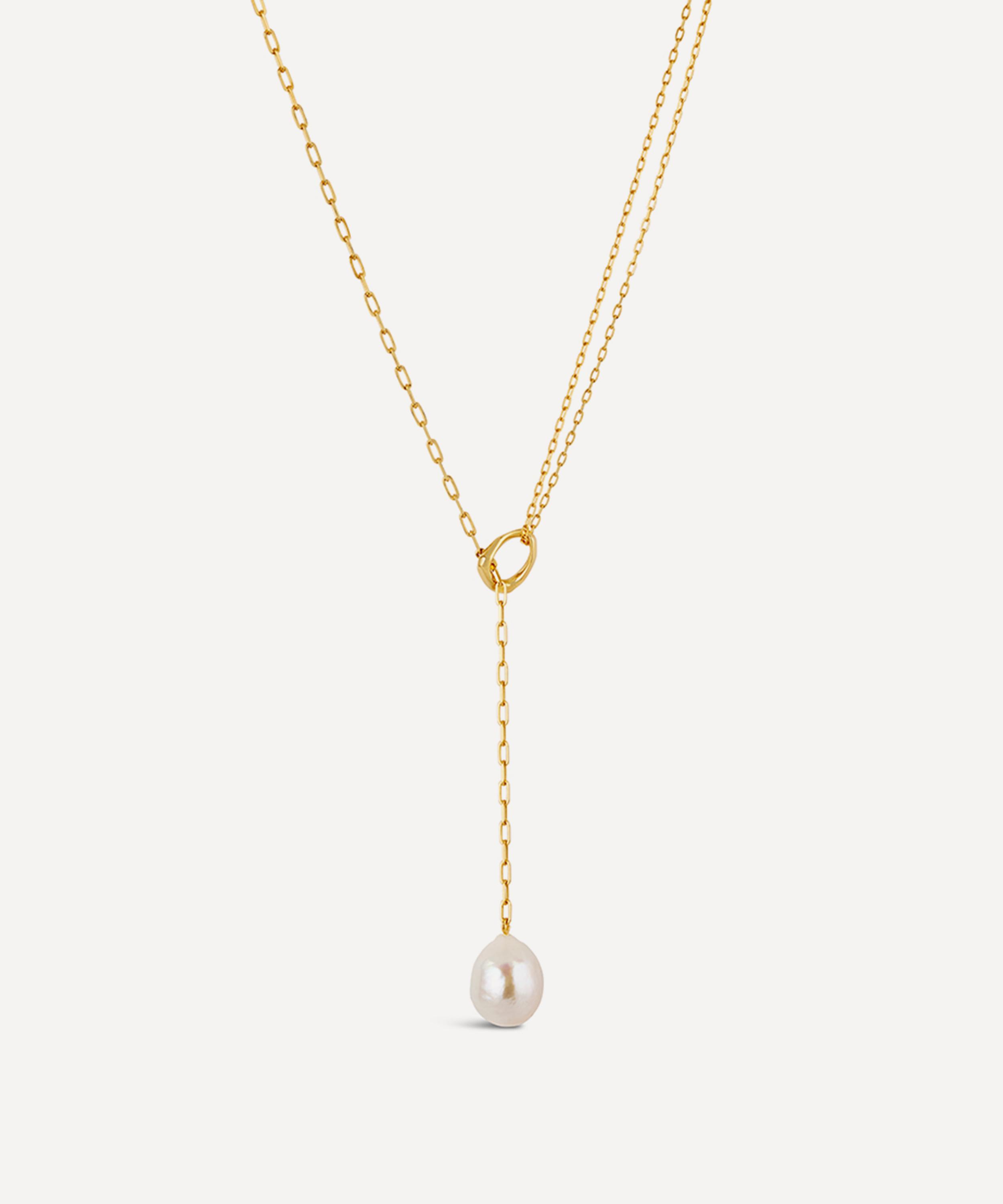 Dinny Hall - 22ct Gold-Plated Vermeil Silver Thalassa Faceted Lariat Freshwater Pearl Necklace image number 0