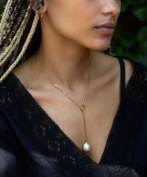 Dinny Hall - 22ct Gold-Plated Vermeil Silver Thalassa Faceted Lariat Freshwater Pearl Necklace image number 1