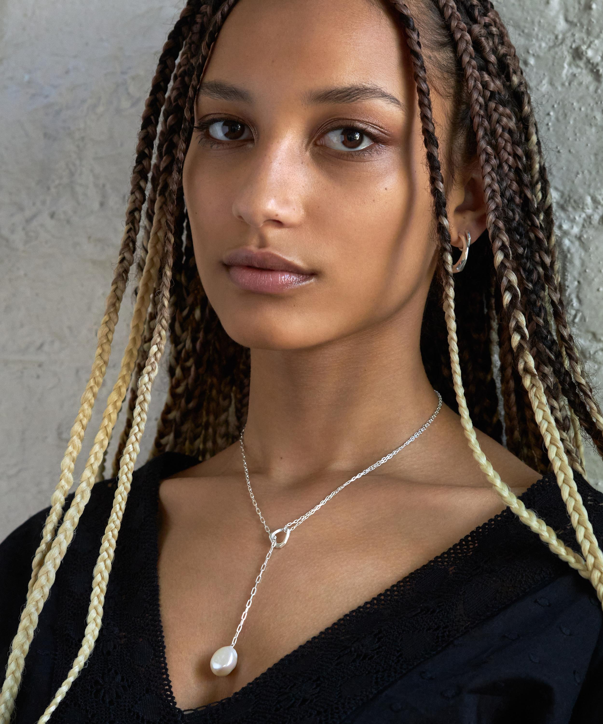 Dinny Hall - Sterling Silver Thalassa Faceted Lariat Freshwater Pearl Necklace image number 1