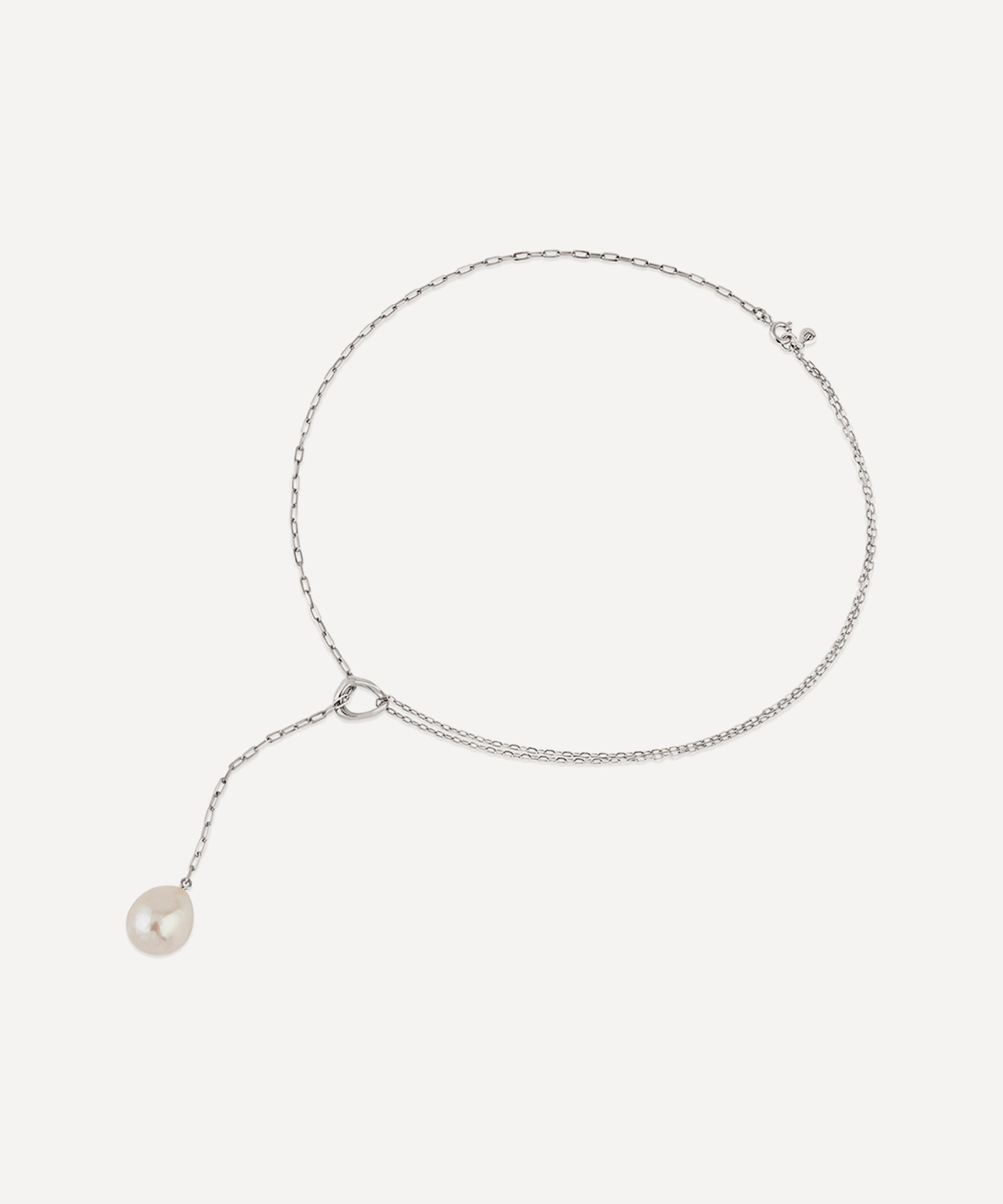 Dinny Hall - Sterling Silver Thalassa Faceted Lariat Freshwater Pearl Necklace image number 2