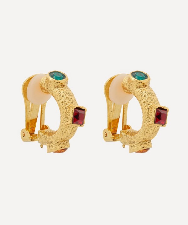 Kenneth Jay Lane - 22ct Gold-Plated Multicoloured Gemstone Clip On Hoop Earrings image number null