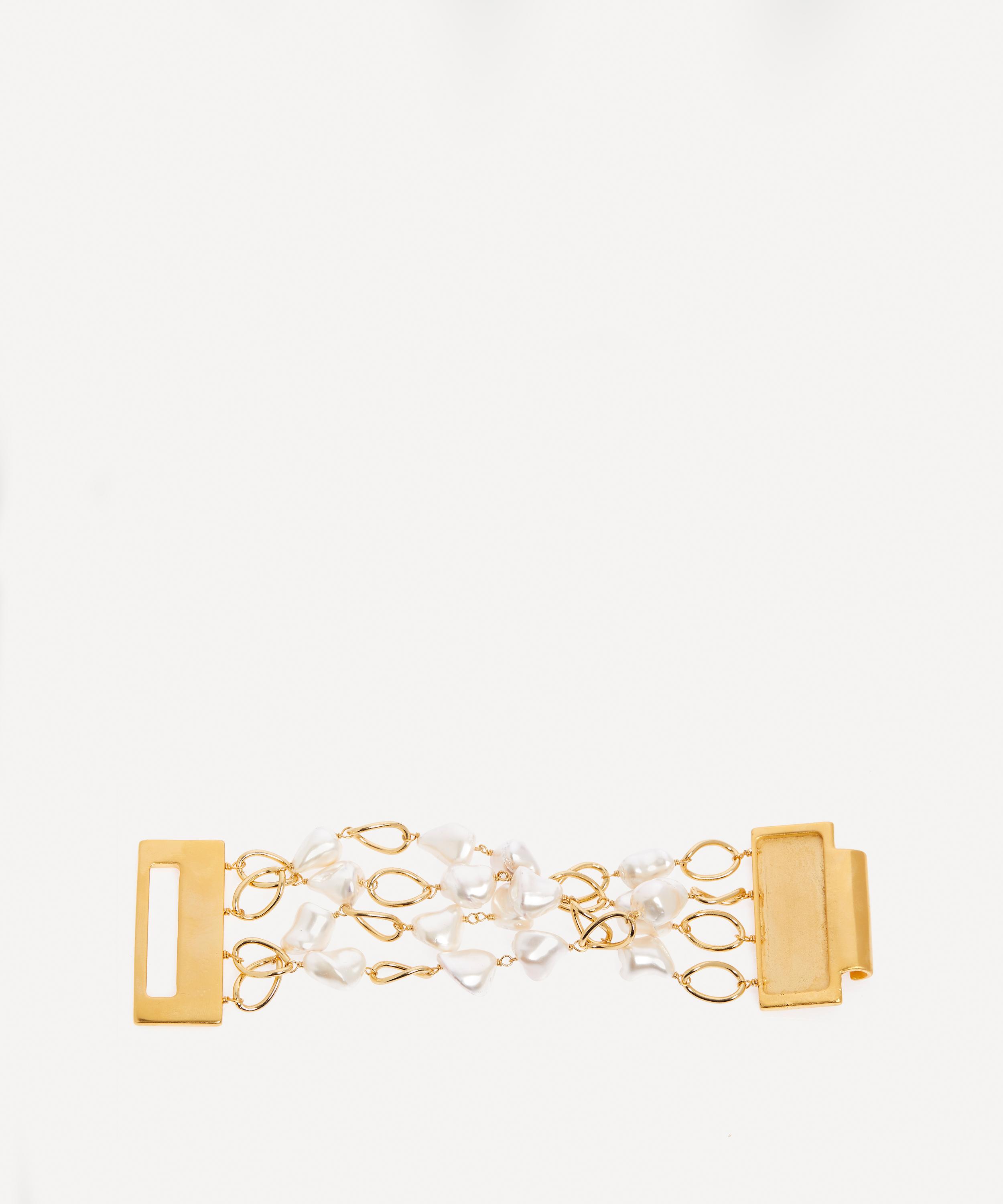 Kenneth Jay Lane - 20ct Gold-Plated Four Row Nugget Pearl Stations Chain Bracelet