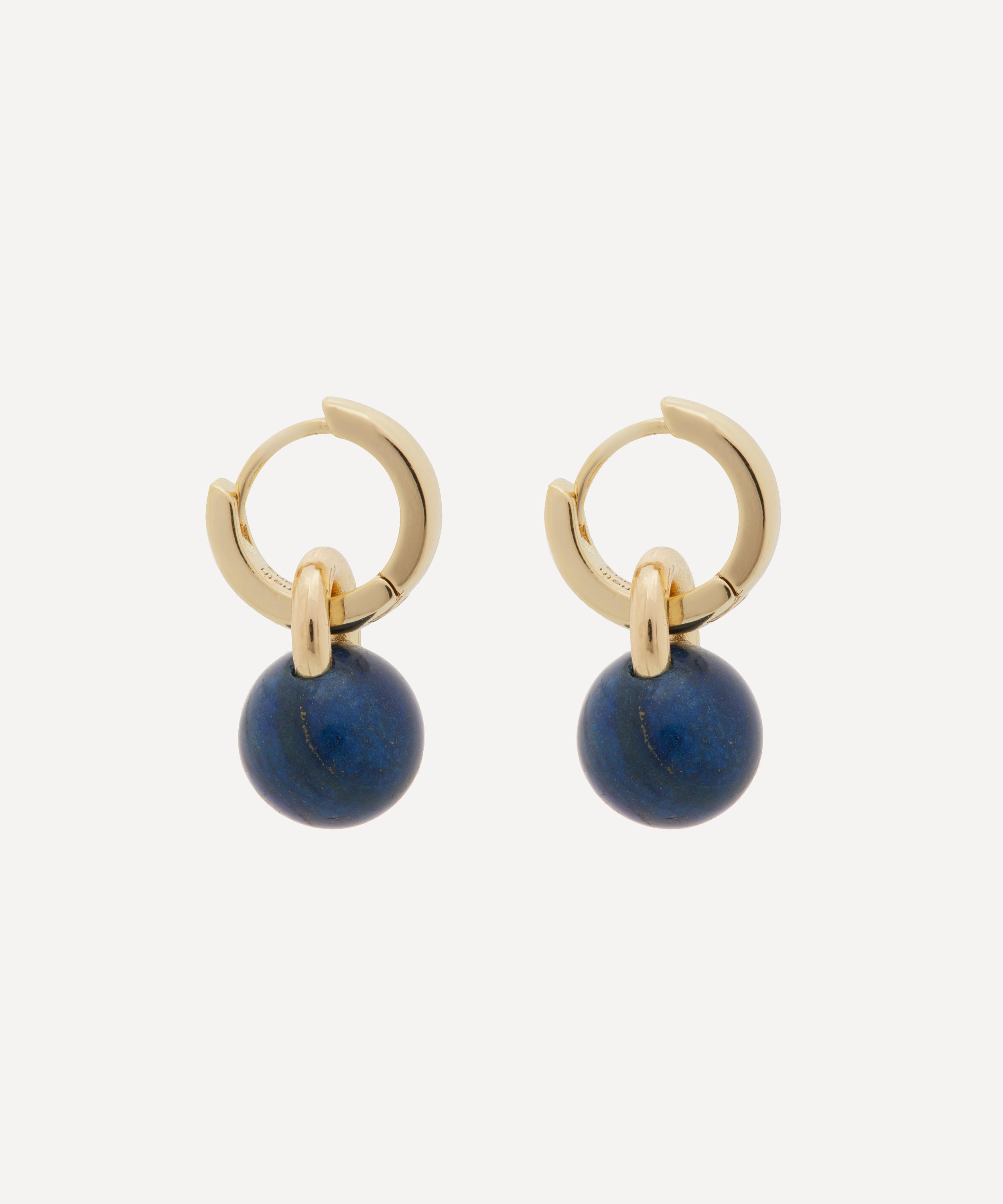 Kenneth Jay Lane - 14ct Gold-Plated Huggie Lapis Ball Drop Earrings image number 1