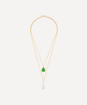 Kenneth Jay Lane - 22ct Gold-Plated Two Chain Emerald and Pearl Pendant Necklace image number 1