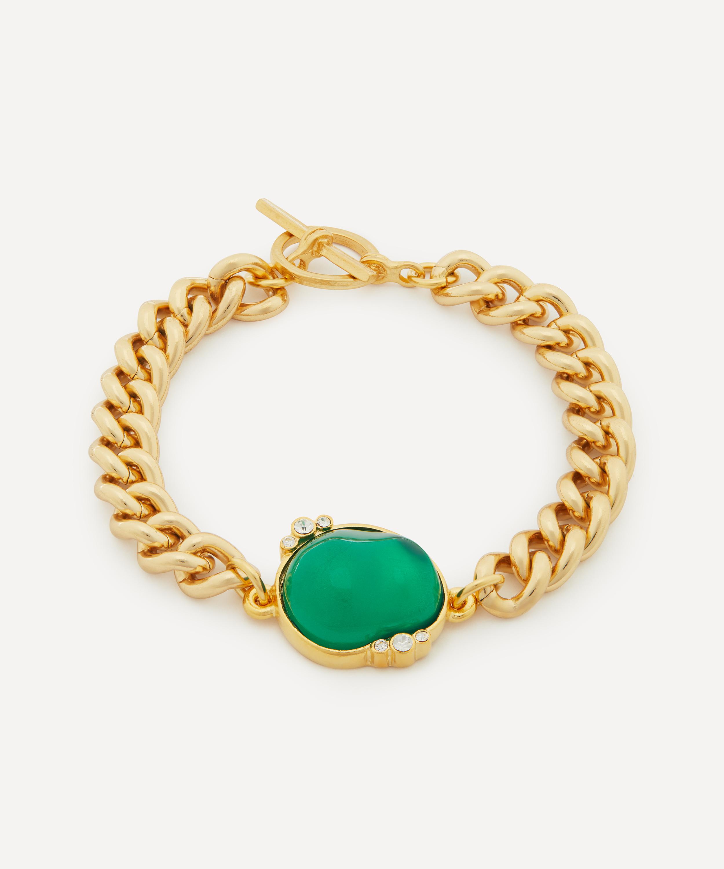 Kenneth Jay Lane - 22ct Gold-Plated Chunky Cabochon Emerald Chain Bracelet image number 0
