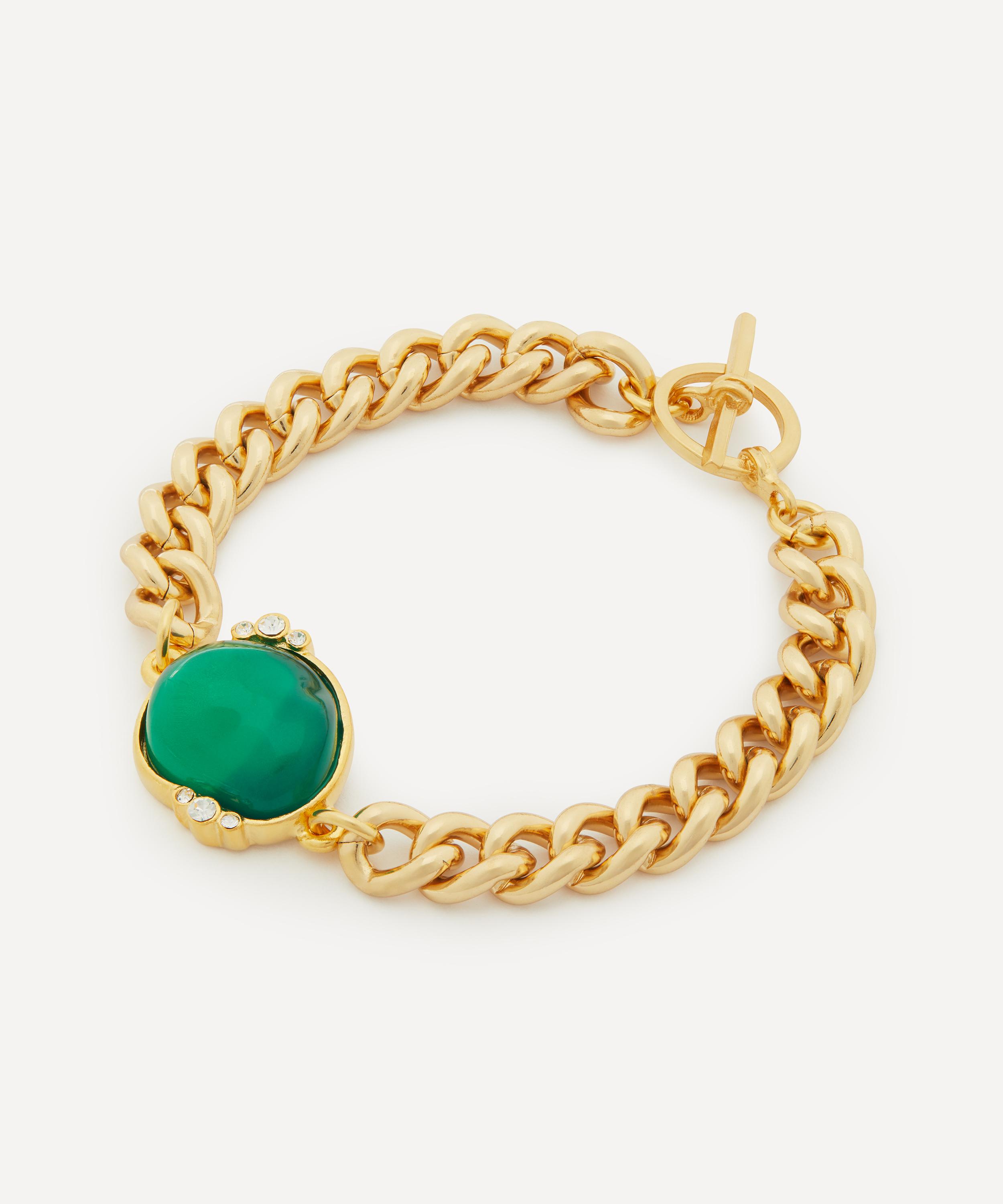 Kenneth Jay Lane - 22ct Gold-Plated Chunky Cabochon Emerald Chain Bracelet image number 1