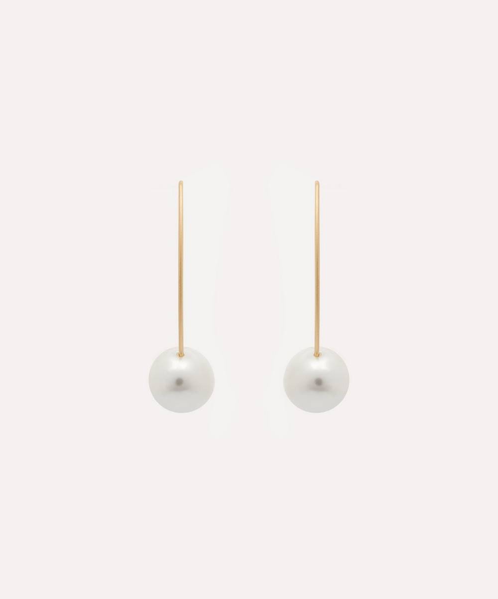Kenneth Jay Lane - 18ct Gold-Plated Long Wire Pearl Drop Earring