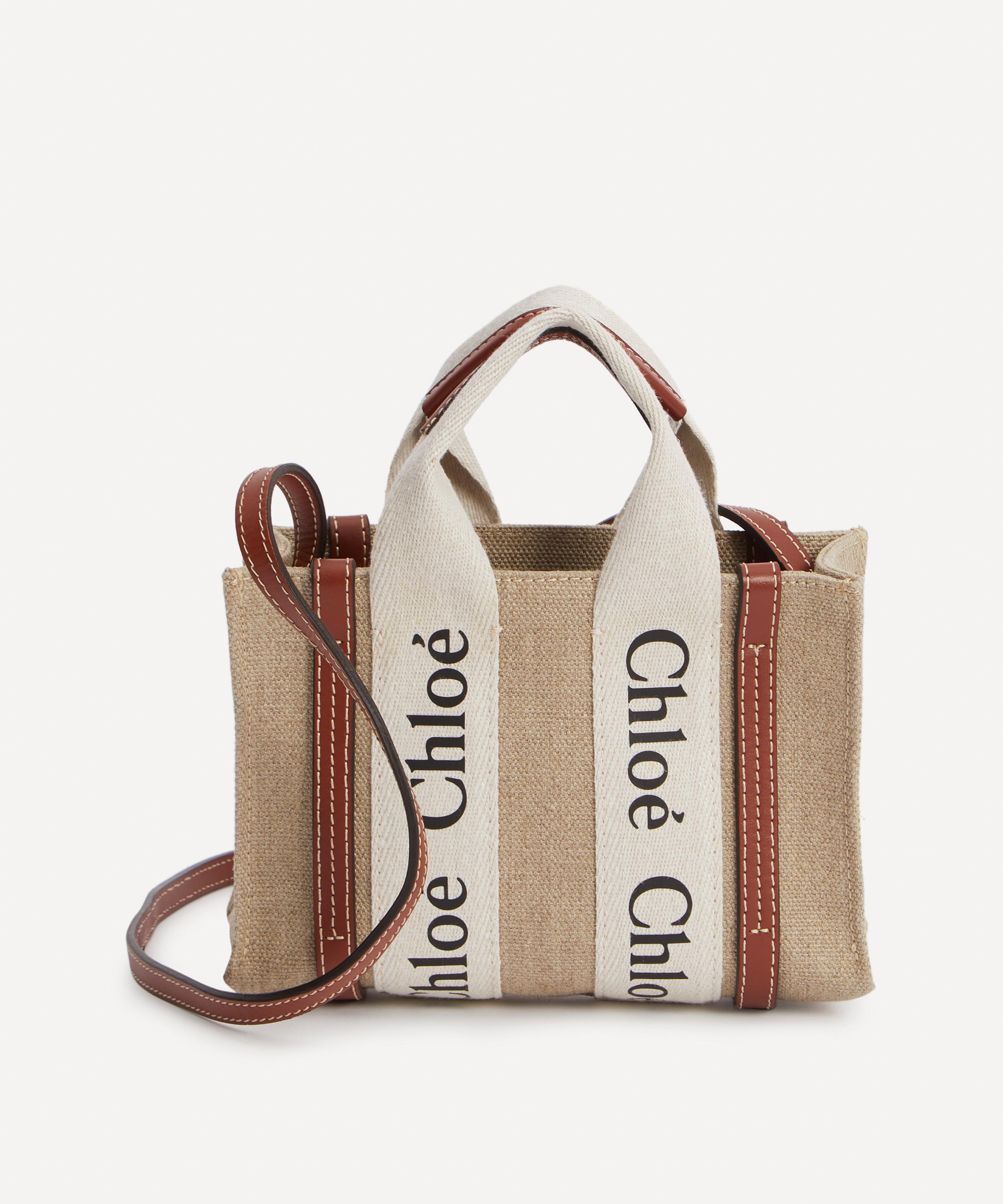 Chloé Woody Mini Linen Canvas Calfskin Tote Bag (Mini Bags