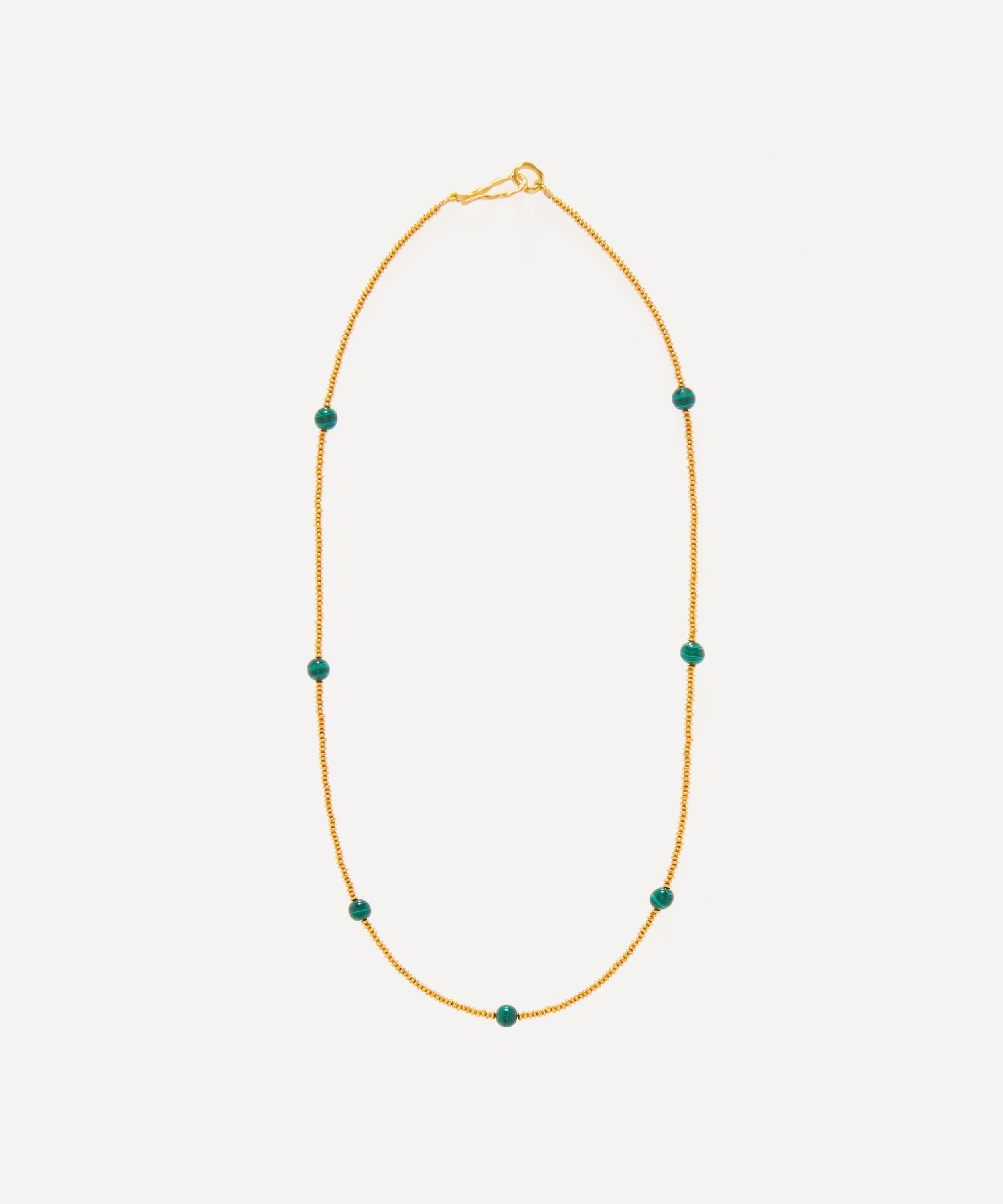 Shyla - 22ct Gold-Plated Cami Malachite Bead Necklace image number 0