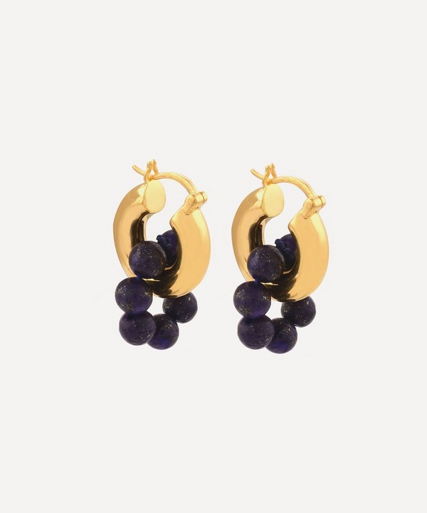 Shyla - 22ct Gold-Plated Sura Lapis Lazuli Beaded Hoop Earrings image number 0