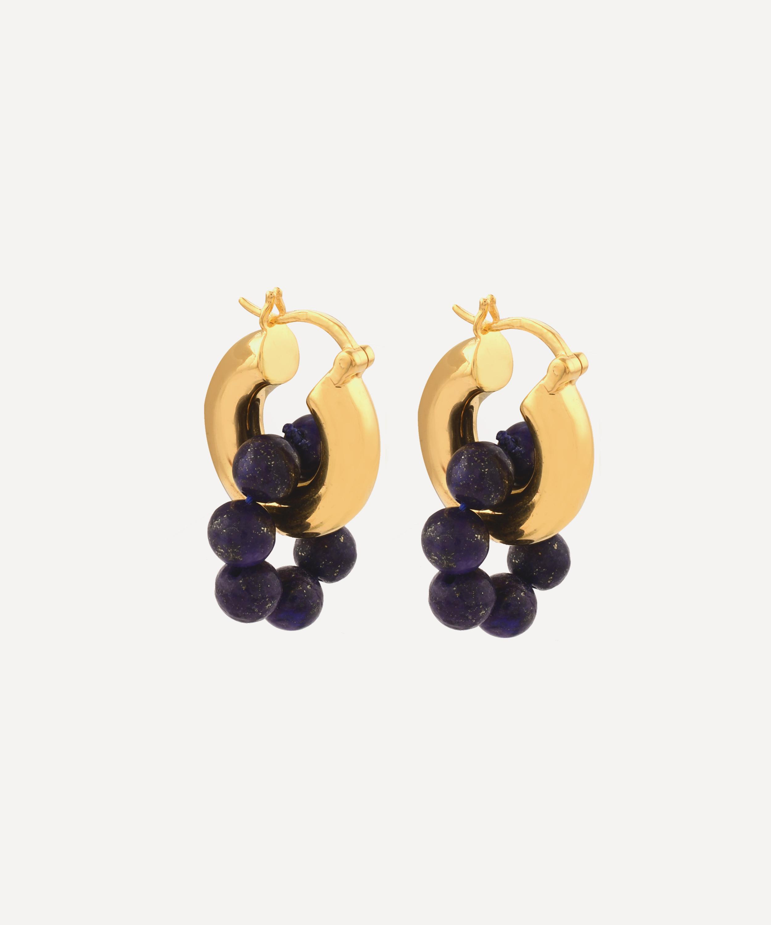 Shyla - 22ct Gold-Plated Sura Lapis Lazuli Beaded Hoop Earrings