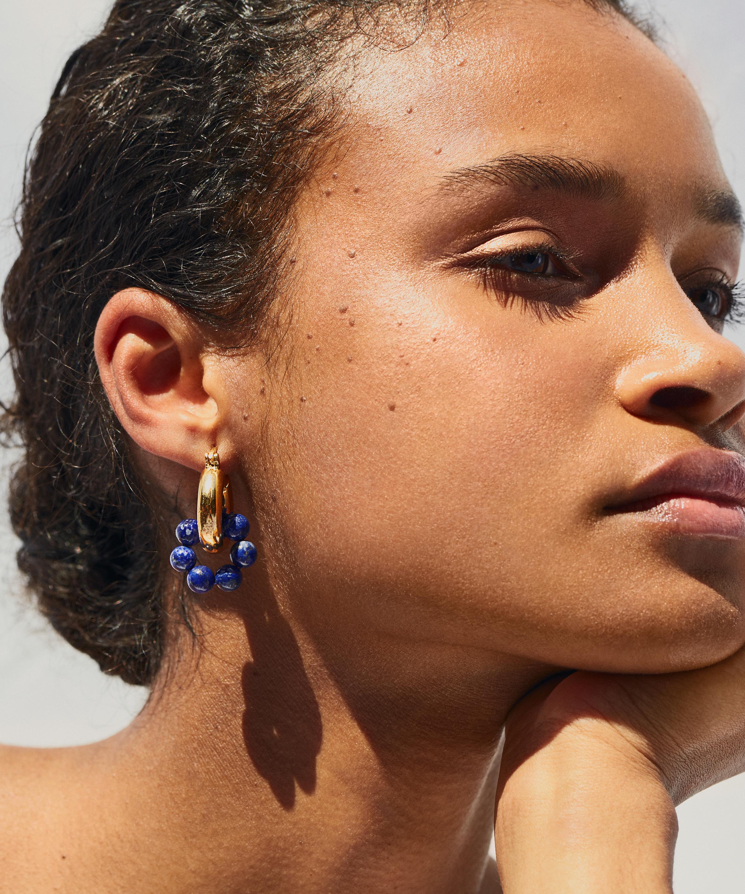 Shyla - 22ct Gold-Plated Sura Lapis Lazuli Beaded Hoop Earrings image number 1