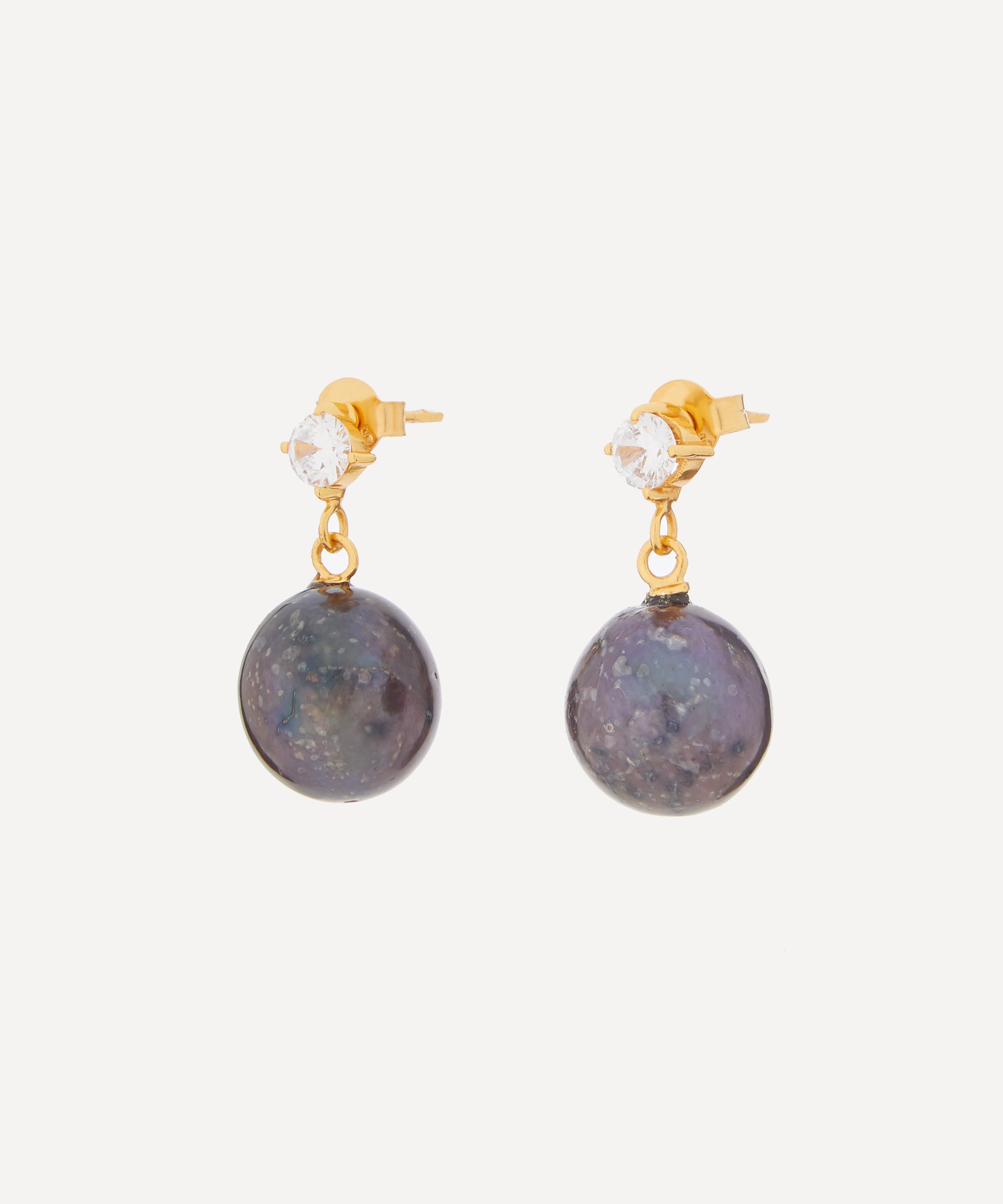 Shyla - 19ct Gold-Plated Silver Cassandra Black Pearl Drop Earrings image number 1