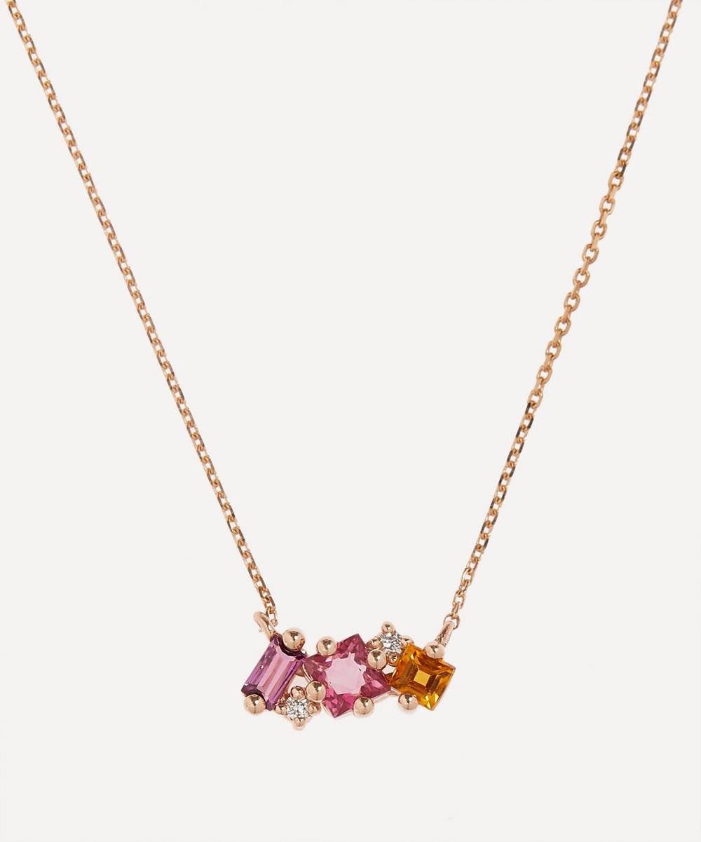 Suzanne Kalan - 14ct Rose Gold Multi-Stone Mini Bar Pendant Necklace