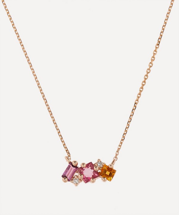 Suzanne Kalan - 14ct Rose Gold Multi-Stone Mini Bar Pendant Necklace image number null