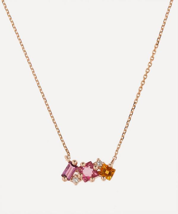 Suzanne Kalan - 14ct Rose Gold Multi-Stone Mini Bar Pendant Necklace image number null