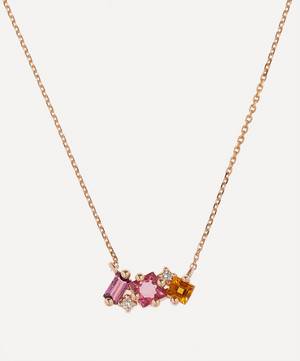 14ct Rose Gold Multi-Stone Mini Bar Pendant Necklace
