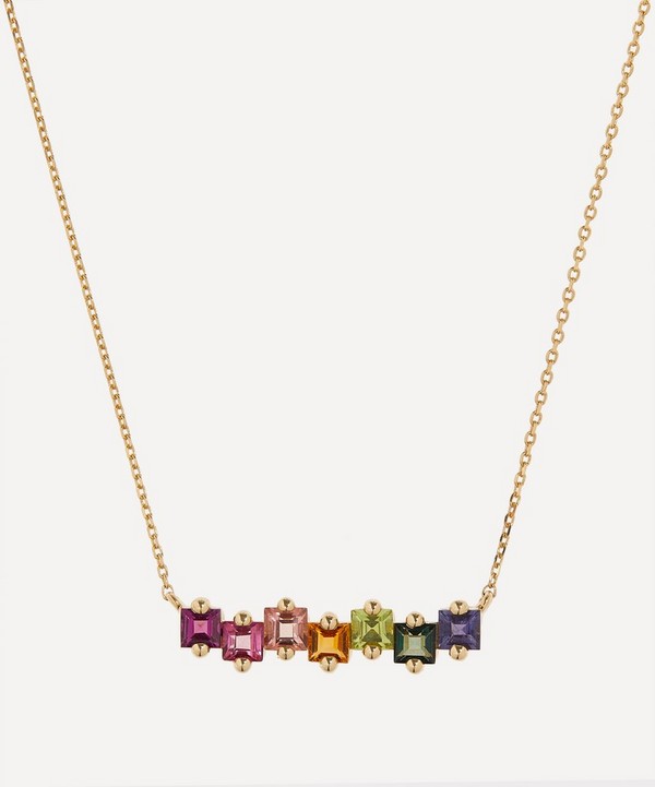 Suzanne Kalan - 14ct Gold Rainbow Multi-Stone Bar Pendant Necklace image number null