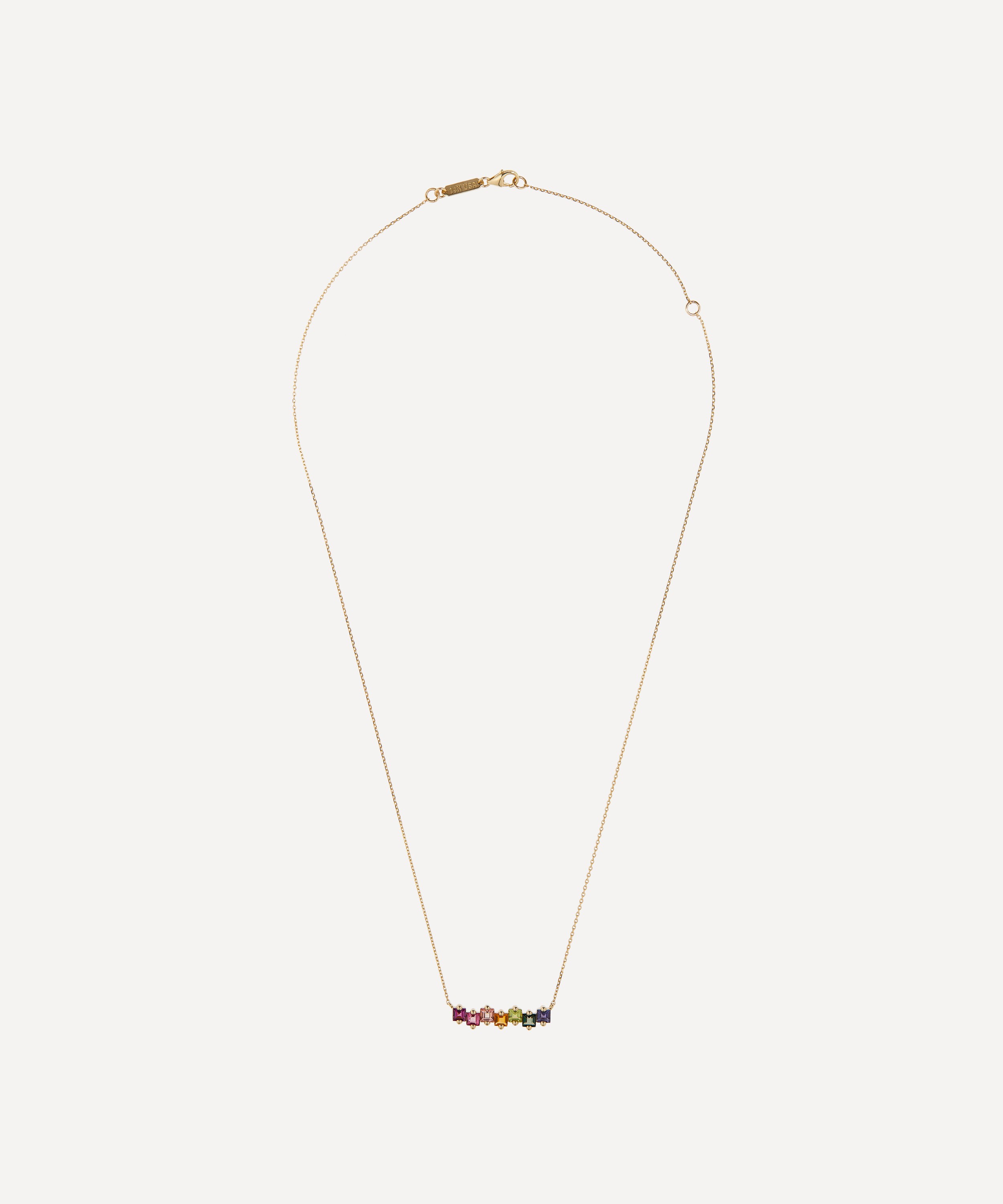Suzanne Kalan - 14ct Gold Rainbow Multi-Stone Bar Pendant Necklace image number 1