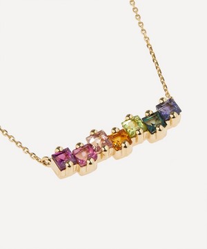 Suzanne Kalan - 14ct Gold Rainbow Multi-Stone Bar Pendant Necklace image number 2