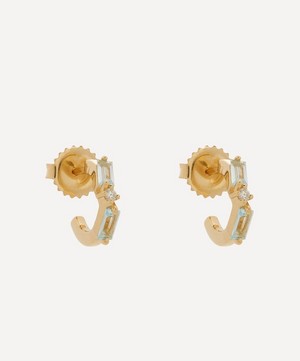 Suzanne Kalan - 14ct Gold Blue Topaz Diamond Baguette Hoop Earrings image number 0