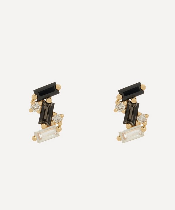 Suzanne Kalan - 14ct Gold Black Mix Baguette Stud Earrings image number null