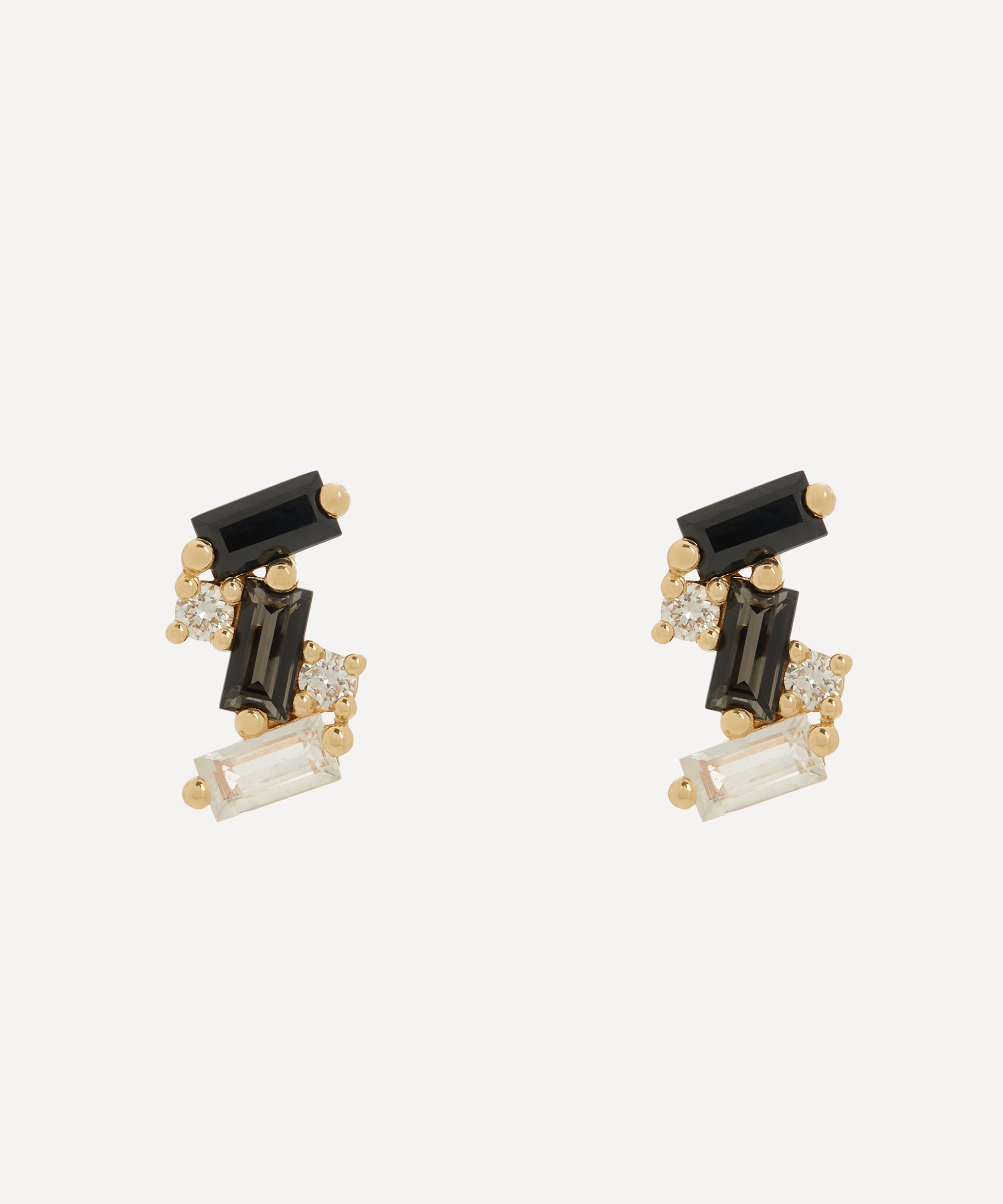 Suzanne Kalan - 14ct Gold Black Mix Baguette Stud Earrings