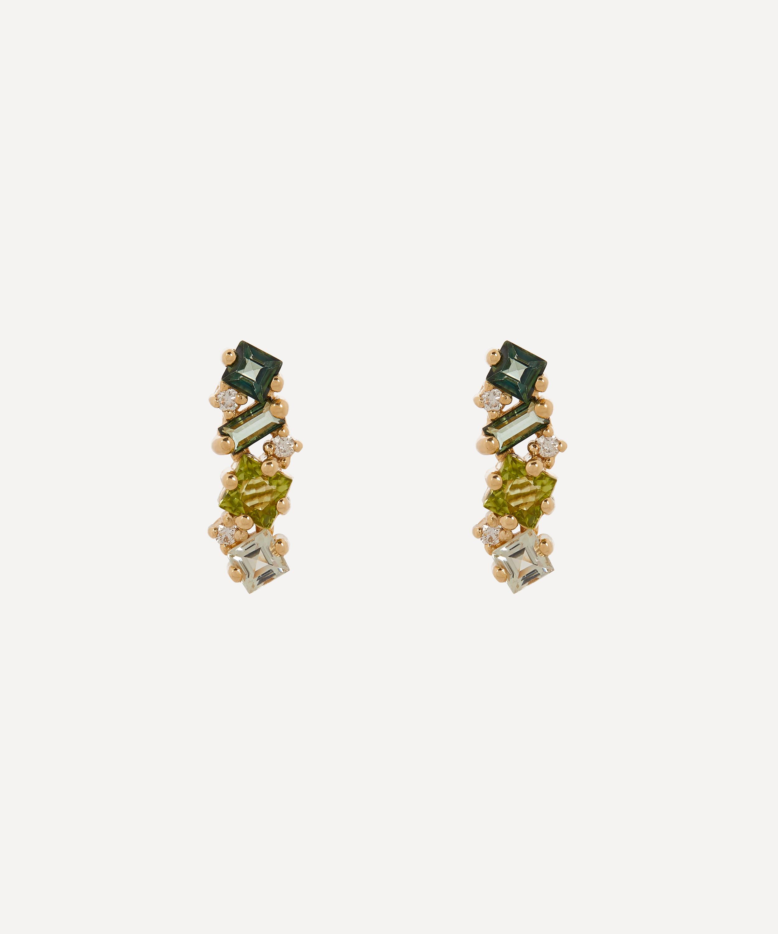 Suzanne Kalan - 14ct Gold Green Mix Multi-Stone Stud Earrings image number 0