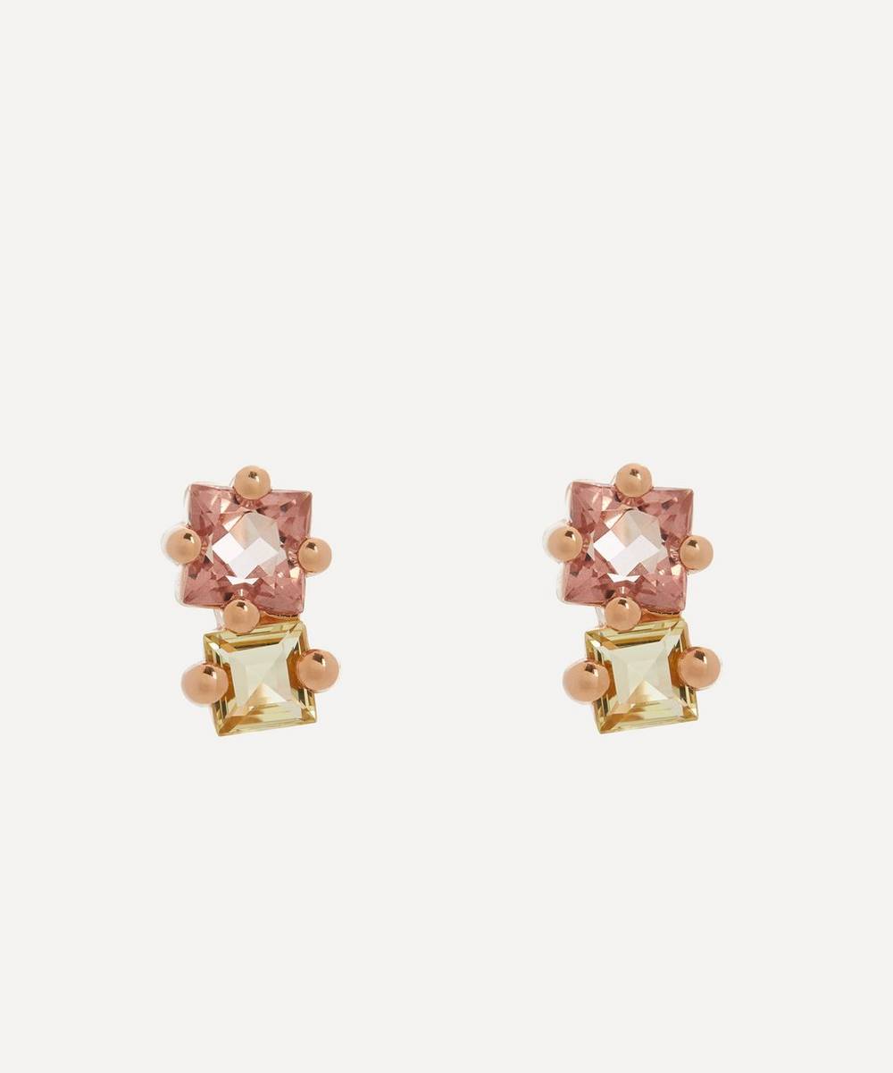 Suzanne Kalan - 14ct Rose Gold Multi-Stone Duo Stud Earrings