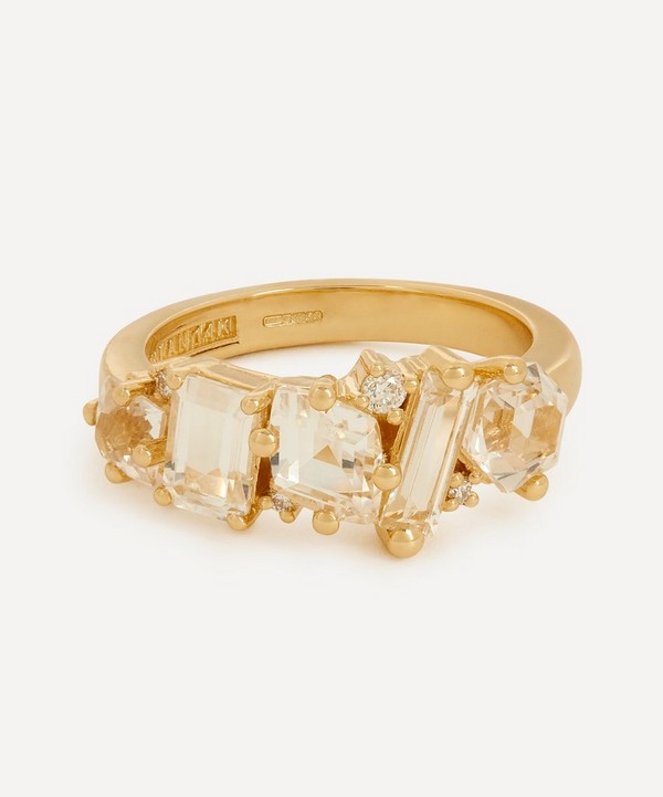 Suzanne Kalan - 14ct Gold Mix-Cut White Topaz and Diamond Half Band Ring image number null