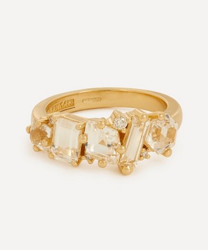 Suzanne Kalan - 14ct Gold Mix-Cut White Topaz and Diamond Half Band Ring image number 0