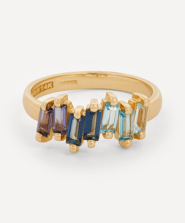 Suzanne Kalan - 14ct Gold Blue Mix Uneven Baguette Half Band Ring image number null