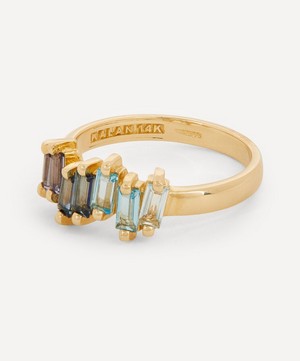Suzanne Kalan - 14ct Gold Blue Mix Uneven Baguette Half Band Ring image number 1