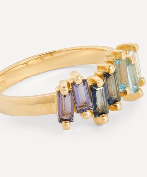 Suzanne Kalan - 14ct Gold Blue Mix Uneven Baguette Half Band Ring image number 2