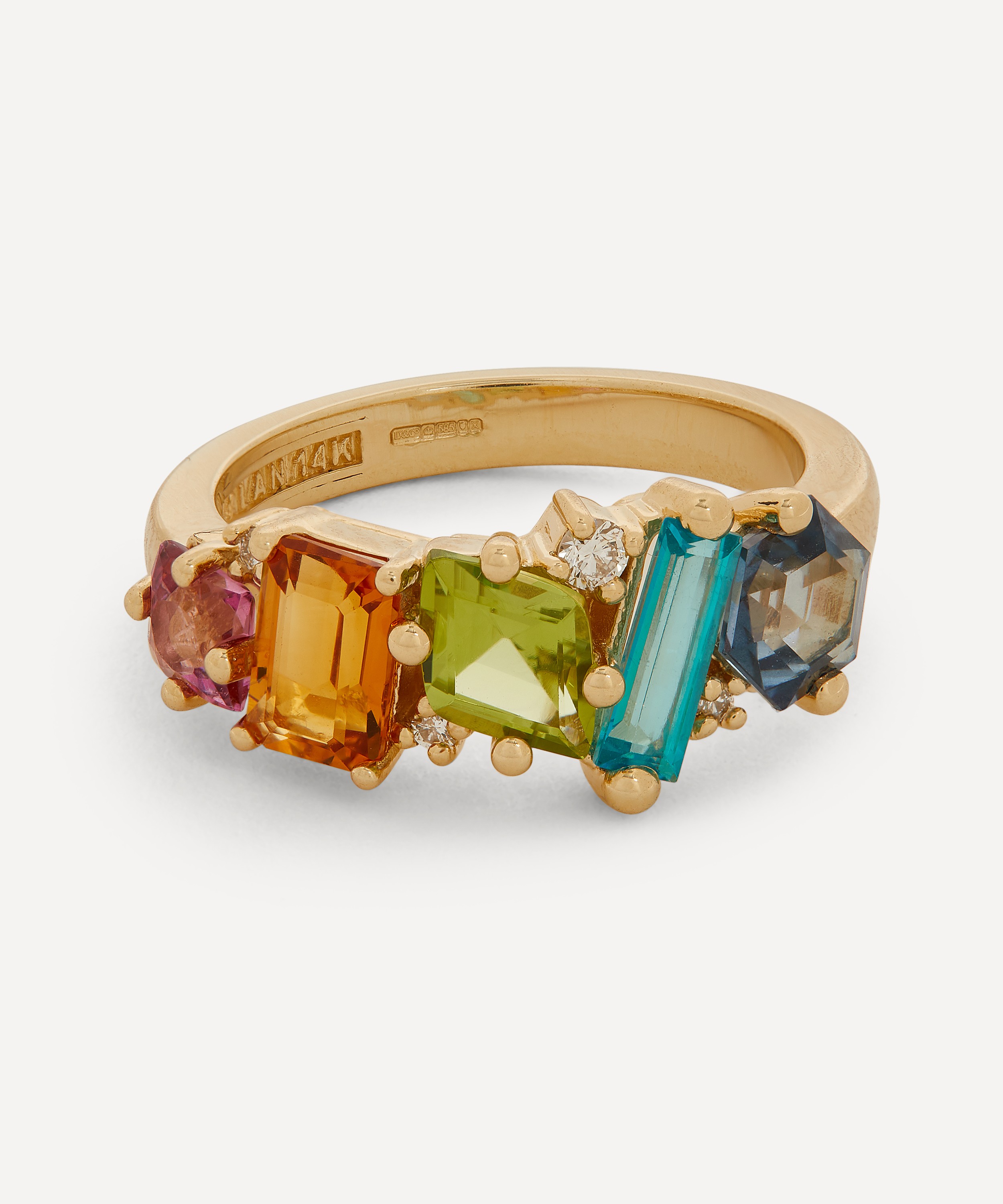 Suzanne Kalan - 14ct Gold Mix-Cut Rainbow Half Band Ring image number 0